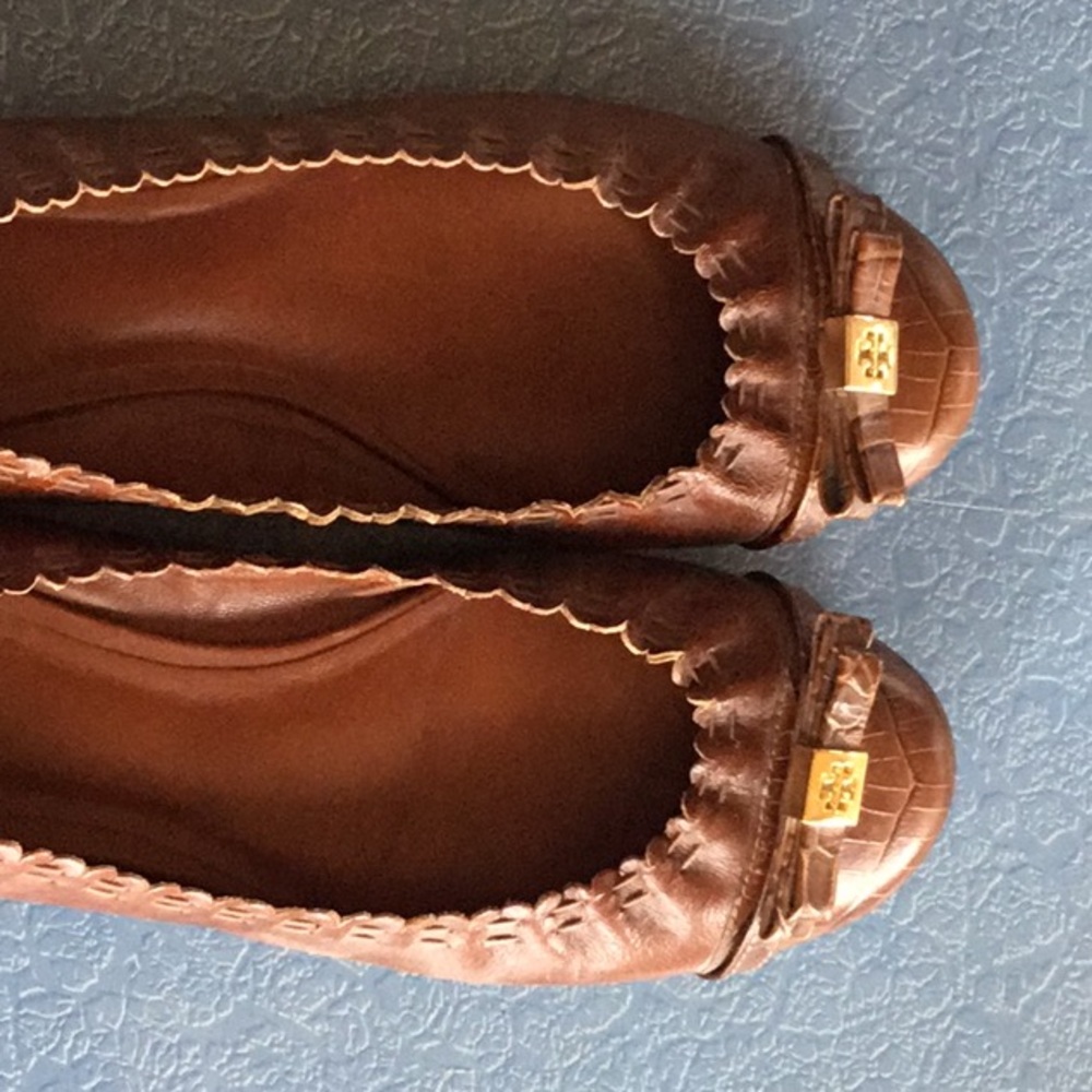 Tory Burch Brown Leather Flats with Gold Accent